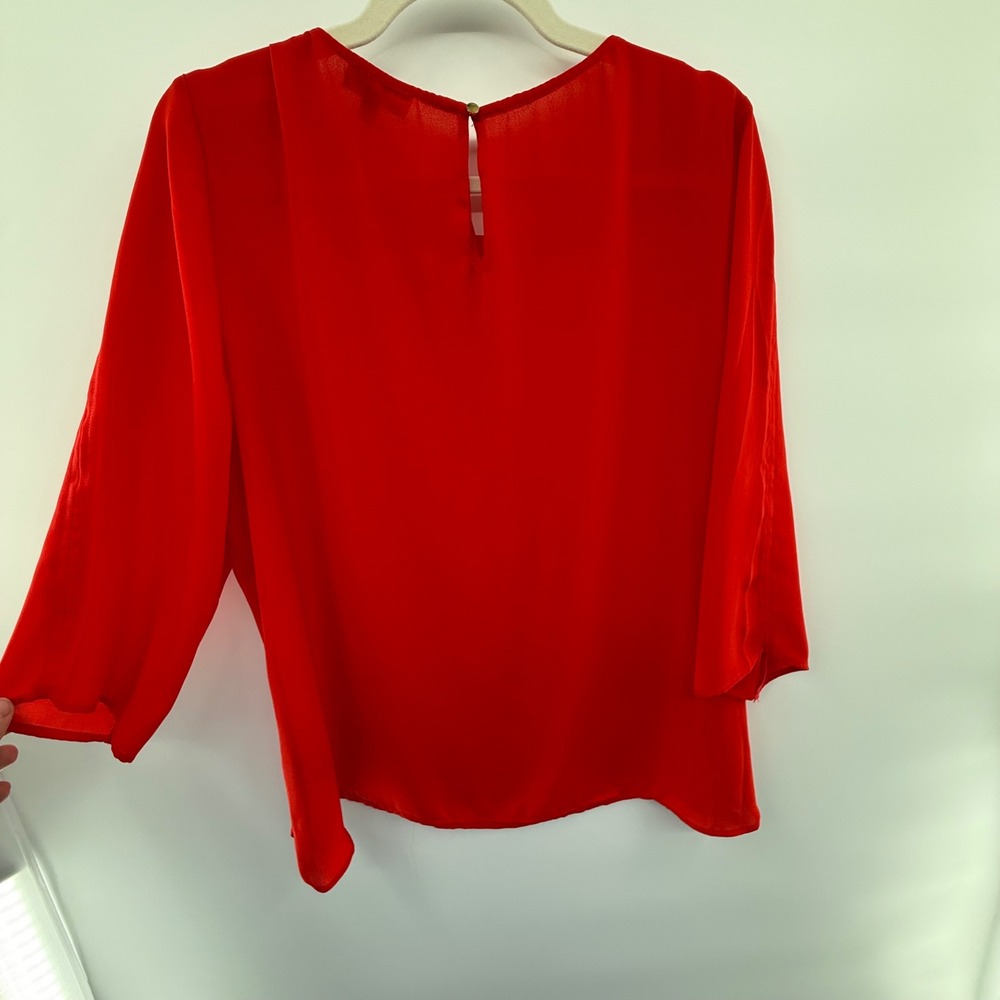 The Limited Red Blouse Size XXL Sheer Sleeve Work Top Career Holiday Blouse - Picture 5 of 6